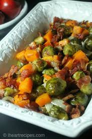 Roasted Brussels Sprouts Squash Bacon I Heart Recipes Recipe Sprout Recipes Roasted Brussel Butternut Squash Bacon