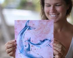 Dolphin Mothers Day Art Mermaid Decor Painted in Hawaii by Danielle  Burnside Art