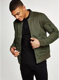 Khaki Muscle Fit Bomber Jacket Men S Coats Jackets Clothing Topman Bomber Jacket Men Leather Jacket Men Bomber Jacket Outfit