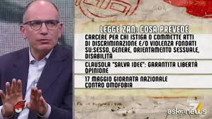 La legge prevede la reclusione fino a 18 mesi o una multa fino a 6.000 euro per chi commette atti di discriminazione fondati sul sesso, sul genere. Enrico Letta Difende Il Ddl Zan Contro L Omotransfobia