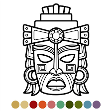 Mexican African Aztec Mask Coloring Page By Microvector Thehungryjpeg Com Aztec Affiliate Mask Mexican Afric In 2020 Aztec Mask Coloring Pages Happy Design