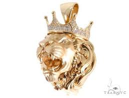 Large sterling lion head ring with. Medium Diamond Lion Head Pendant 64024 Mens Metal Gold 14k Round Cut 2 80 Ct