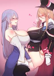 rikuguma, bismarck (azur lane), rodney (azur lane), azur lane, silver hair,  absurdres, highres, 1futa, 1girl, :o, breasts, brown hair, closed eyes,  clothed sex, futa with female, futanari, hat, heart, huge breasts, japanese