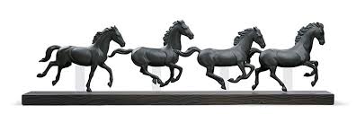 All orders are shipped with love from our family to yours. Galloping Herd Horses Figurine Black Lladro Europe