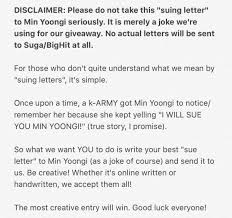 Write your website disclaimer in three easy steps! Suga Updates No Twitter Faq Regarding Suing Letter And Disclaimer