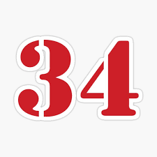 NUMBER 34" Sticker for Sale by solgel47 | Redbubble