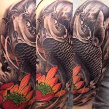 Koi fish has a long and deep involvement in chinese, japanese and vietnamese however, with each significant koi fish and lotus flower tattoo colors, there are some distinct meanings buried deep inside. Hailin Tattoo Shop Black And Grey Koi Fish With A Color Lotus Flower Koi Koifishtattoo Blackandgreykoi Lotus Lotusflowertattoo Lotusflower Lotusflowers Halfsleevetattoo Asianstyle Asiantattoo Facebook