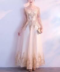 Vicky And Lucas Champagne Sequin Tulle Long Sleeve Gown Women Zulily Long Sleeve Gown Indian Gowns Dresses Gowns