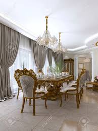 Order your custom furniture today. Modern Classic Dining Table In A Luxurious Baroque Living Room With Serving 3d Rendering Stock Photo Picture And Royalty Free Image Image 113304092