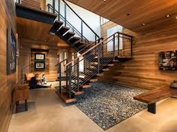 A horizontal cedar railing is framed by modern matte black rails, lending a modern appeal that creates privacy on this deck. 55 Staircases With Hardwood Floors Photos Home Stratosphere