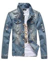 Men S Classic Ripped Motorcycle Denim Jacket With Hole Shopinzar Com Denim Jacket Men Denim Jacket Fashion Jean Jacket Men