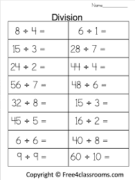free division worksheet no remainder free4classrooms