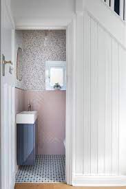Cloakroom Emma Merry Styling Shares Her Surrey Downstairs Toilet Project Pink And Blue Colo Bathroom Under Stairs Downstairs Toilet Small Downstairs Toilet