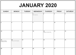 January 2020 Calendar Us Holidays Printable Calendar Landscape Free Printable Calendar Templates Free Printable Calendar