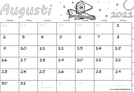 Skriva ut kalender 2021 : Almanacka Augusti 2021 Skriva Ut Gratis Utskrivbara Pdf