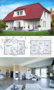 Modernes Landhaus Mit Walmdach Architektur Sprossenfenster Galerie Wohnzimmer Mit Kamin Haus Bauen Ideen Grundriss Fertighau Baustil Architektur Walmdach