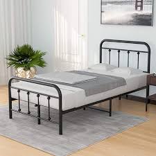 Amazon Com Mecor Twin Size Metal Platform Bed Frame Mattress Foundation With Vintage Headboard An In 2020 Bed Frame And Headboard Metal Twin Bed Frame Twin Bed Frame