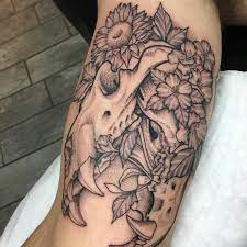 People hunt them for skin and meat usually because their hunting is rare and carry. Bear Skull And Flowers By Dotted Lines In Colorado Springs Co Tattoos
