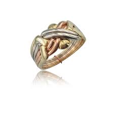 14k gold 4 band puzzle ring with diamonds 4bx13d. 14k Solid Gold Tri Color 4 Band Puzzle Ring
