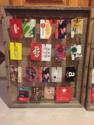 Use small clothespins or clips to attach holiday cards. Coaches Appreciation Gift Card Display Rustic Giftcard Burlap Giftdisplay Gift Card Displays Gift Card Tree Gift Card Bouquet