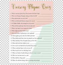It will be fun to write several fun quiz questions and answers. Printable Nursery Rhyme Quiz For Baby Shower By Littlesizzle Nursery Rhyme Trivia Quiz Transparent Png Key0