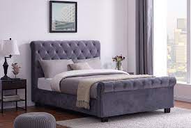 Allewie queen size velvet bed frame with modern curved upholstered headboard and footboard, upholstered platform bed with strong wood slats support, no box spring needed, easy assembly, green. Flintshire Whitford Plush Grey Velvet Fabric Side Ottoman Bed From The Bed Station