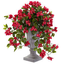Bougainvillea With Urn Uv Resistant Indoor Outdoor Silk Plants Artificial Flowers White Urn