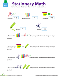 Making Change Stationery Math Worksheet Education Com Money Math Money Math Worksheets Money Worksheets