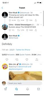 Elon Musk Replies Definitely Re Doge On Snl Y All Saw This Right I Haven T Seen Any Threads About It Dogecoin