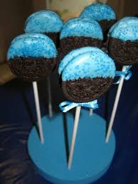 Boy Baby Shower Oreo Cookies On A Stick Possible Favor For Guest Baby Shower Food Baby Boy Shower Baby Shower Fun