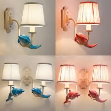 Dolphin 1 2 Light Wall Light Sconce Seaside Blue Pink Fabric Lighting Fixture For Kids Bedroom Beautifulhalo Com