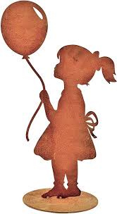 Rostikal Madchen Mit Luftballon Figur Aus Metall Rost Edelrost Gartenfigur Fur Gartenfiguren Landschaftsbau Fur Kleinen Hinterhof Madchen Mit Luftballon