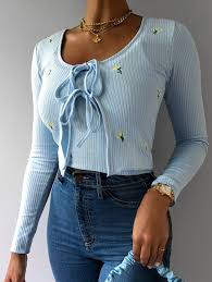 Shop the latest chic styles of 2021 floral embroidered top of short sets from women collections at zaful with prices down to $6.73, including embroidered top,white embroidered top,embroidered crop top and more. 28 Off 2021 Ribbed Ditsy Floral Embroidered Ties Top With Cami Top In Light Blue Zaful