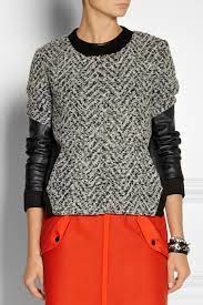 Thakoon Addition Leather Sleeved Tweed Bomber Jacket Classic Bomber Jacket Jackets Bomber Jacket
