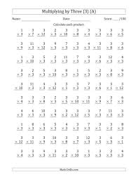 The Multiplying By Three 3 With Factors 1 To 12 100 Quest In 2020 Multiplication Facts Worksheets Printable Multiplication Worksheets Math Multiplication Worksheets