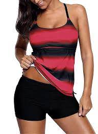 Women S Open Back Color Block Retro Printed Tankini With Boyshorts Swimsuits For Women Red C7180a90a66 In 2020 Plus Size Swimsuits Tankini Striped Tankini
