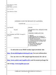 Sep 01, 2020 · the remedy of rescission originated from the english court of equity which has been given statutory force in malaysian jurisdiction, i.e. Sample Complaint For Rescission Of Contract In California Lawsuit Complaint