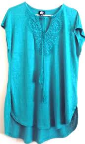 Bobeau Size M Emerald Green Womens Tunic Blouse Tassel