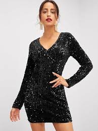 Solid Sequin Bodycon Dress Shein Sheinside Long Sleeve Bodycon Dress Bodycon Dress Black Sequin Bodycon Dress