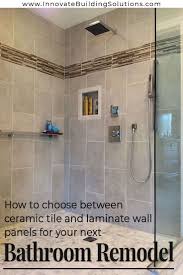 How To Compare Ceramic Tile Surrounds Vs Laminate Shower Wall Panels Shower Wall Panels Shower Wall Bathroom Wall Panels