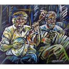 The banjo player art print. Painting Of A Traditional Music Banjo And Accordian Session By Donegal Artist Stephen Bennett