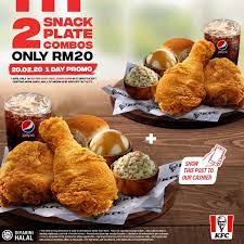 Since good things come in pairs, you can always gather your group of friends or colleagues over lunch/dinner. Promosi Kfc 2020 2 Snack Plate Combo Harga Rm20 Sahaja Sayidahnapisahdotcom