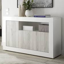 Le mélange du coloris bois et de la finition laquée blanche donne un look des plus modernes à ce buffet de salle à manger. Bahut Blanc Laque Et Couleur Pin 140 Cm Moderne Serena 3 Sofamobili