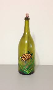 Wine Bottle Tiki Torch Table Top With Painted Turtle Etsy Wine Bottle Tiki Wine Bottle Tiki Torch Wine Bottle Table