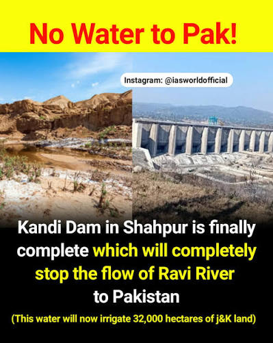 India has stopped the Ravi River's water flow to Pakistan after completing  the Shahpur Kandi Barrage in Punjab, pending for 45 years. Under the 1960  Indus Water Treaty, India has exclusive rights