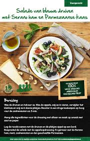 Salade Van Blauwe Druiven Met Serano Ham En Parmezaanse Kaas Lidl Nederland Salade Voorgerecht Salade Druiven