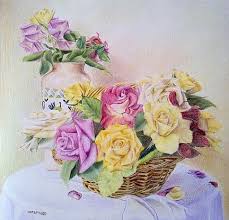 The Roses In Basket Colored Pencil Painting And Conte Charcoal Pencil Drawing Color Pencil Drawing Flower Art Painting