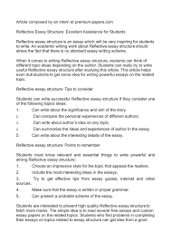In a reflective essay, you write about your life experiences and do not need extensive research. Calameo Reflective Essay Structure Excellent Assistance For Students