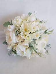Hallie Real Touch White Artificial Wedding Bouquet Ivory Etsy Artificial Wedding Bouquets Bridal Bouquet Summer Spring Wedding Bouquets