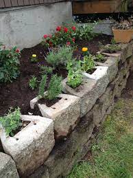 Herbs In Holes In Retaining Wall Blocks Rock Garden Planting Succulents Garden